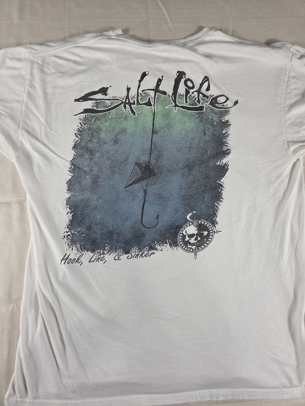 Salt Life Hook Line & Sinker Pocket T Shirt White Large Fishing Tee
